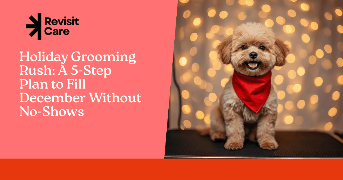 RevisitCare blog cover: Holiday Grooming Rush: A 5-Step Plan to Fill December Without No-Shows