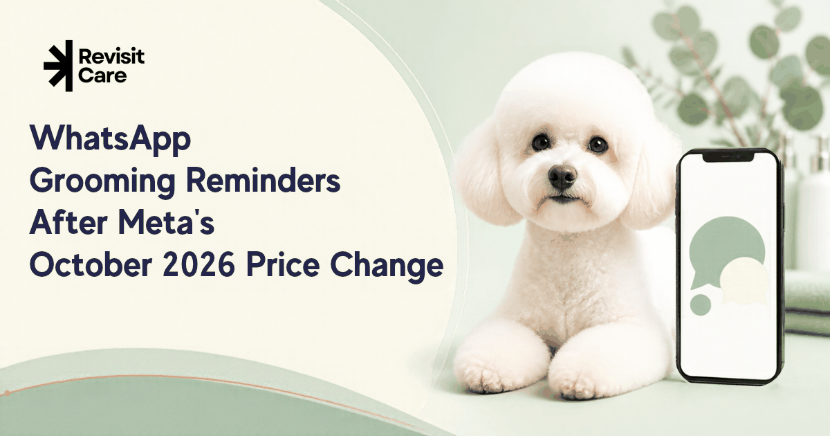 RevisitCare blog cover: WhatsApp Grooming Reminders After Meta's October 2026 Price Change